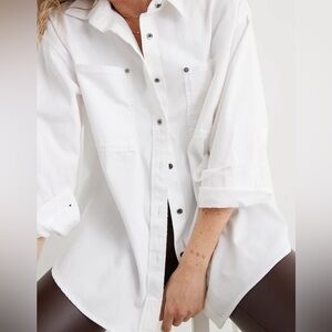 Aerie Anytime Fave Shirt Cotton Button Down Oversized in White Size Small